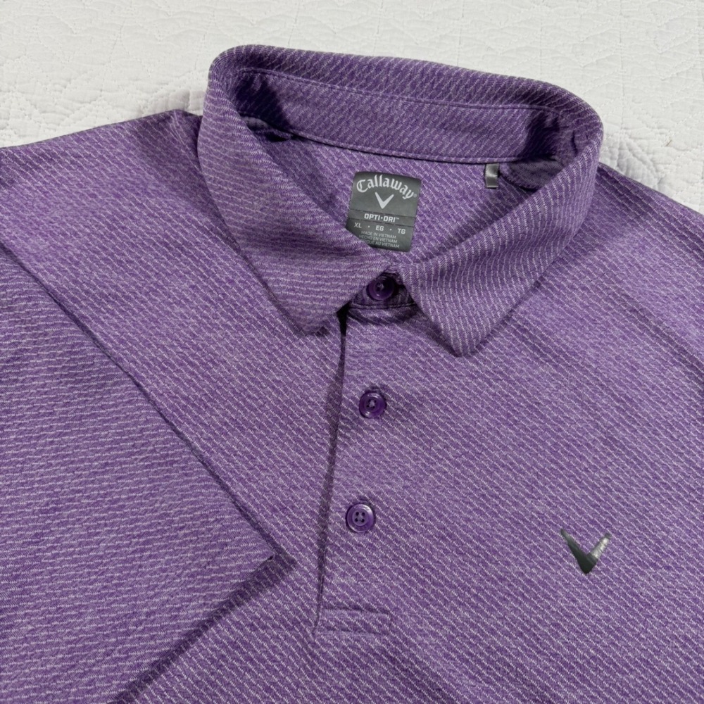 Callaway Opti-Dri Mens XL Purple Textured Stripe Short Sleeve Golf Polo Shirt‎